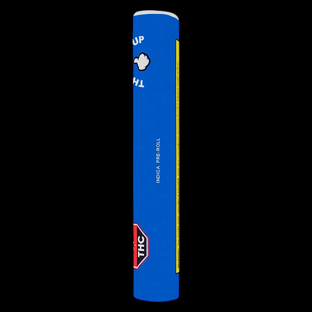 Emballage bleu de pré-roulés Indica Thumbs Up avec logo nuage