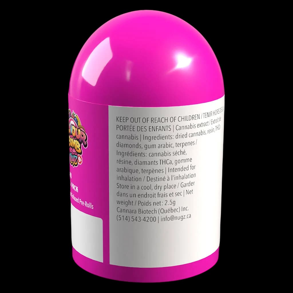 Pré-roulé Nugz Flavour Bomb 40 Fruit Blast de 2,5 g infusé aux diamants dans un emballage rose vif