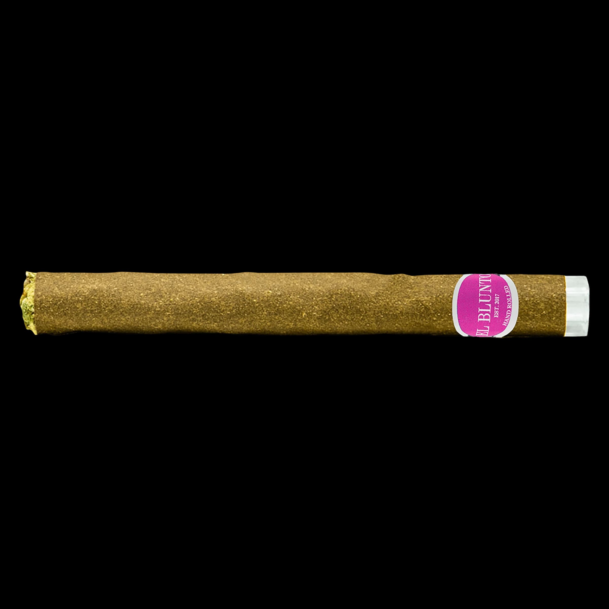El Blunto Diamond Infused Pink Legacy pre-roll avec étiquette à bande magenta sur embout filtre blanc