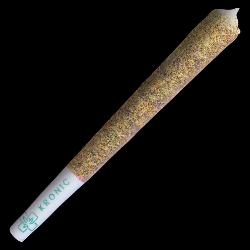 After Hours Jamaican Funk pre-roll with kief coating and white filter tip against white background