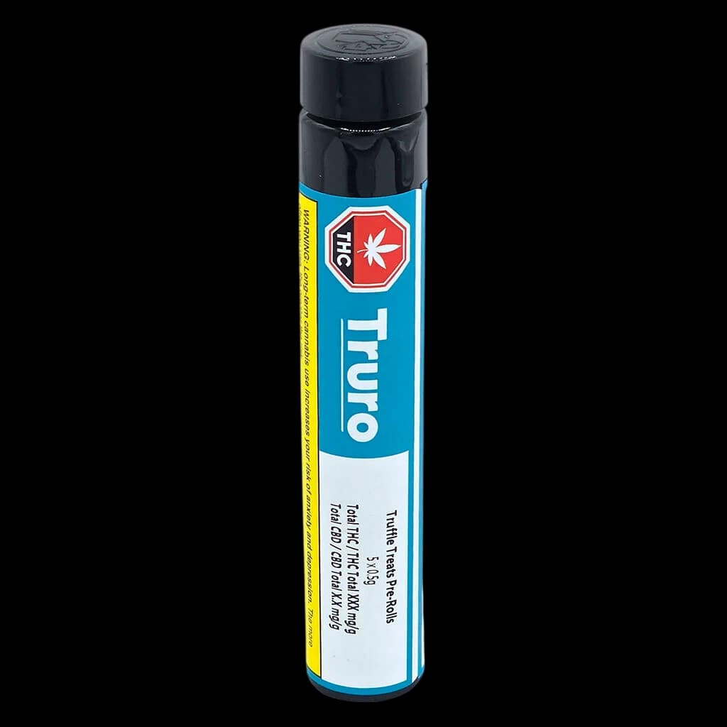 Truro Truffle Treats pre-roll pack 5-pack tube with black cap and blue label
