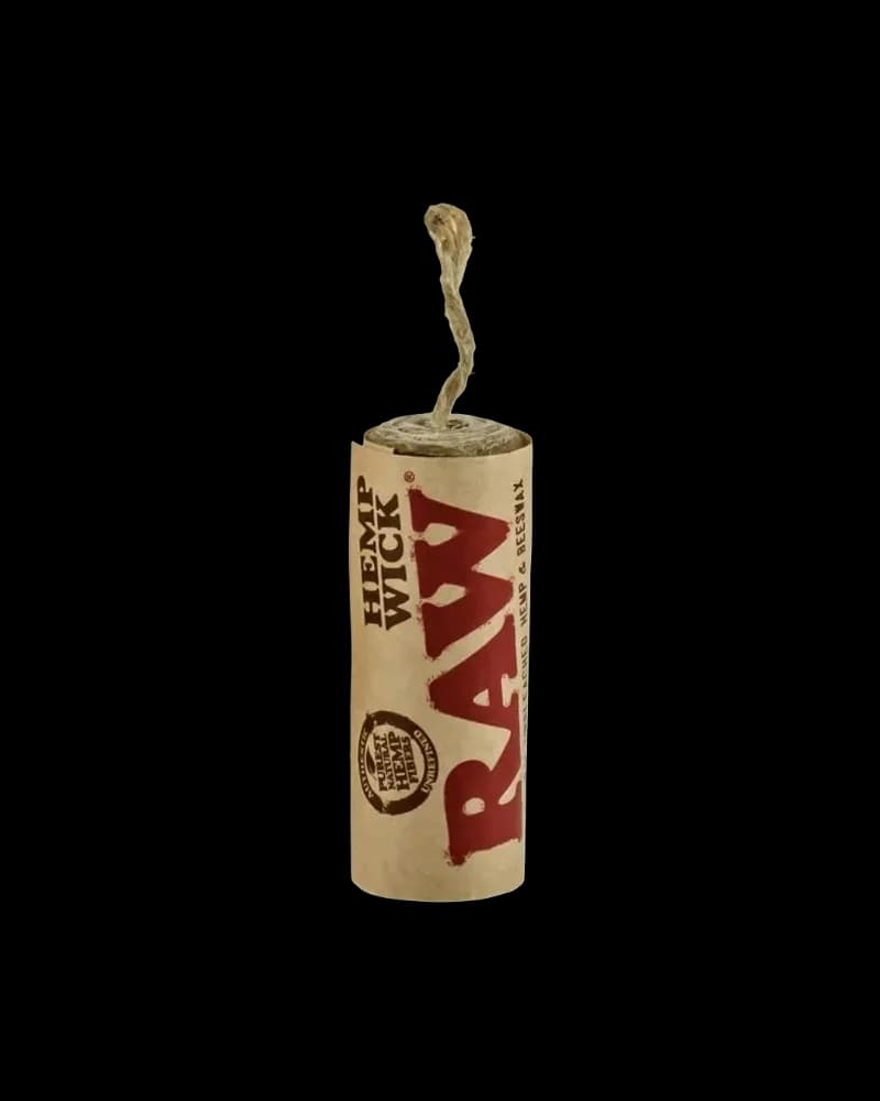 RAW pre-roll pack with natural hemp wrapping and twine closure, cylindrical cardboard tube packaging