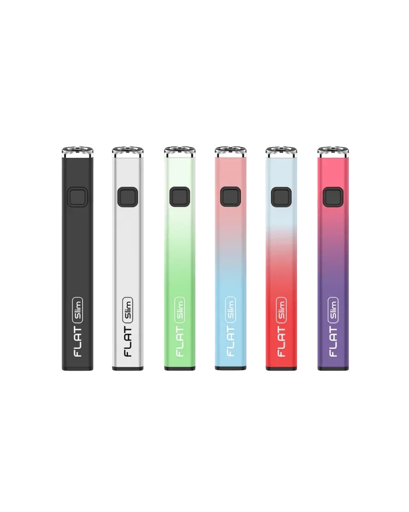 FLOT Slim cannabis vape batteries in six colours: black, white, green, light blue, red, and purple