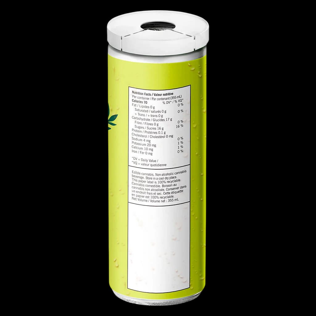 Teapot Rosin Infused Lemon Green Tea 355mL can with bright lime-green label and nutrition facts panel visible