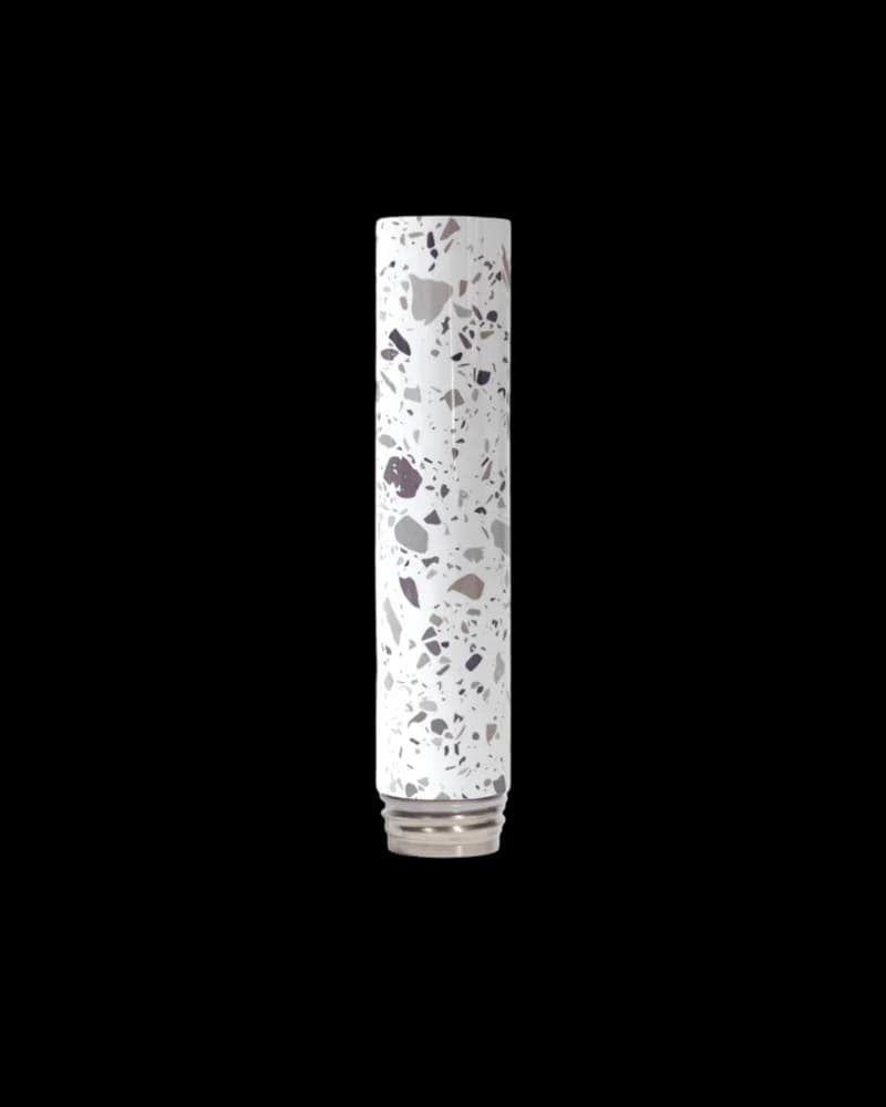 Chill Steel Pipes Neckpiece in white terrazzo with gray speckled pattern and stainless steel base