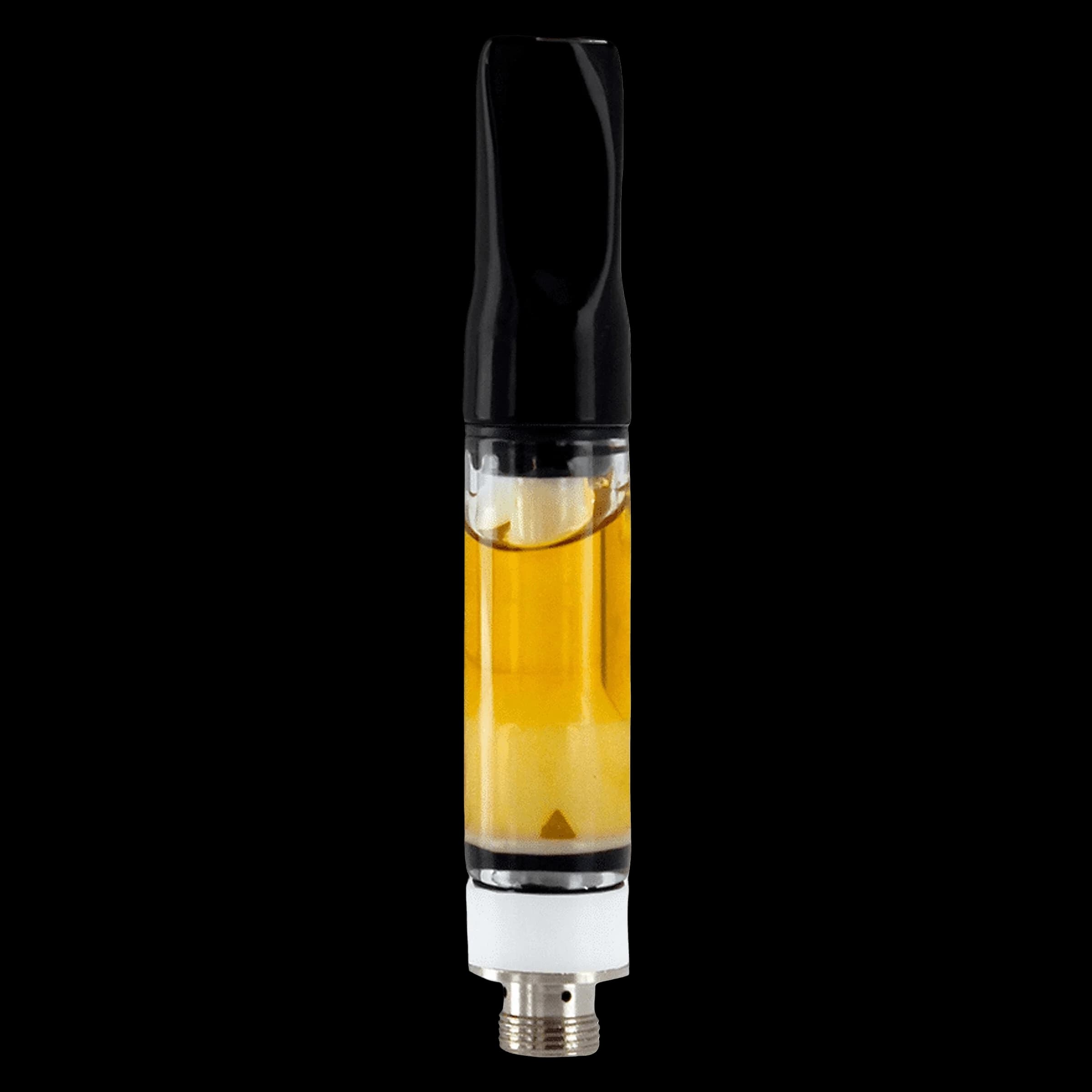 Woody Nelson Country Club cannabis vape cartridge with golden oil, black mouthpiece, and 510 thread connector