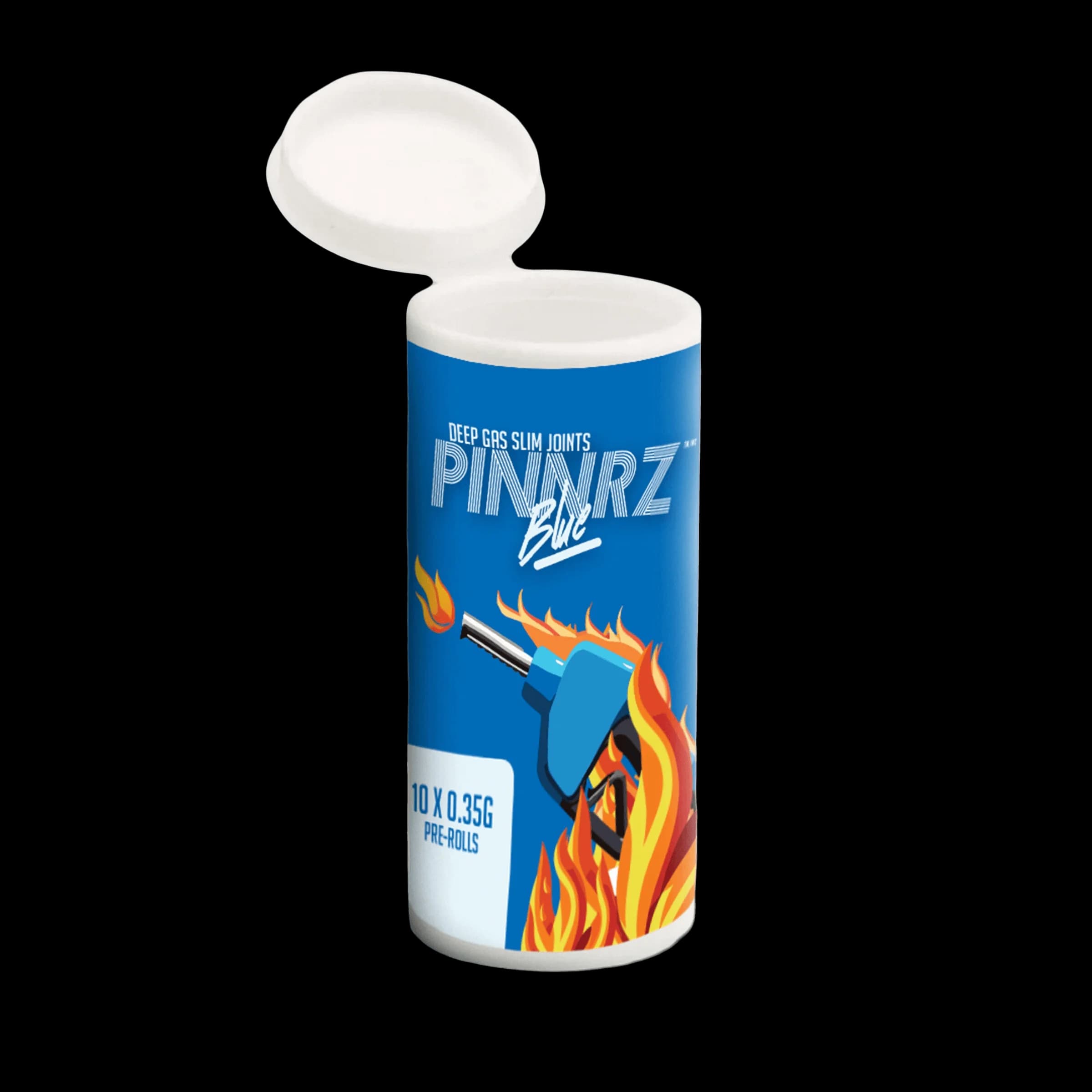 Pré-roulés Pinnrz Blue Deep Gas Slim Joints, paquet de 10 pré-roulés de 0,35 g en tube bleu avec couvercle blanc
