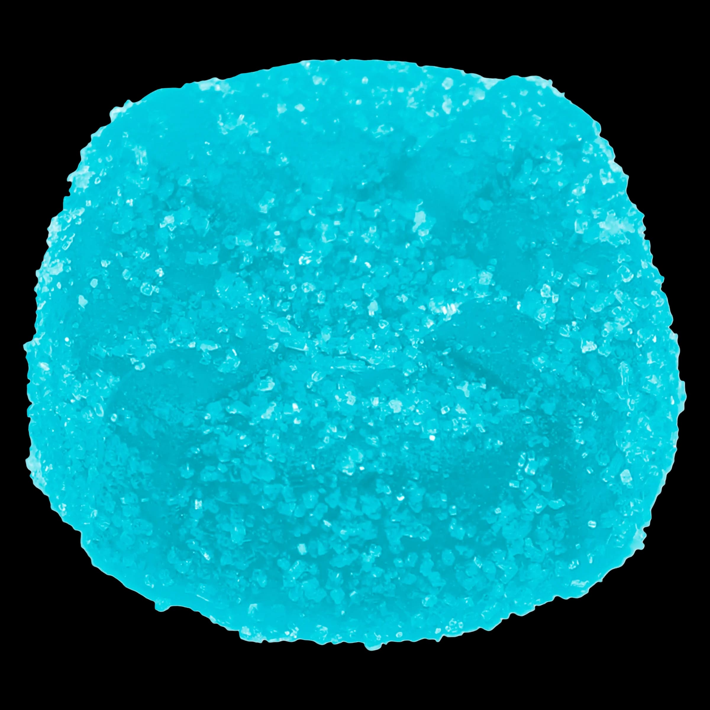 Blue sativa THC gummy with sugar coating, cannabis edible soft chew
