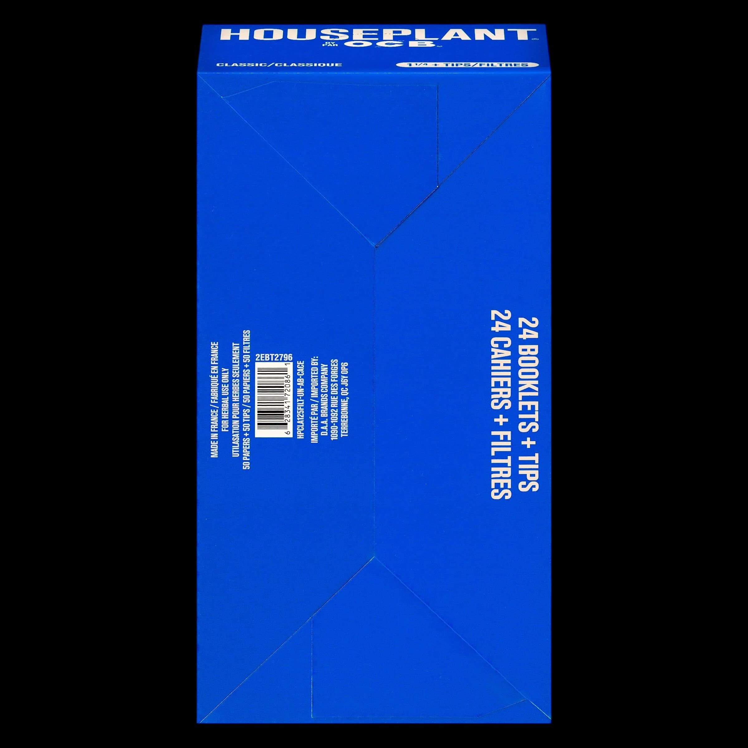 Houseplant by OCB Classic 1 1/4 rolling papers with tips, 24-booklet pack in blue packaging