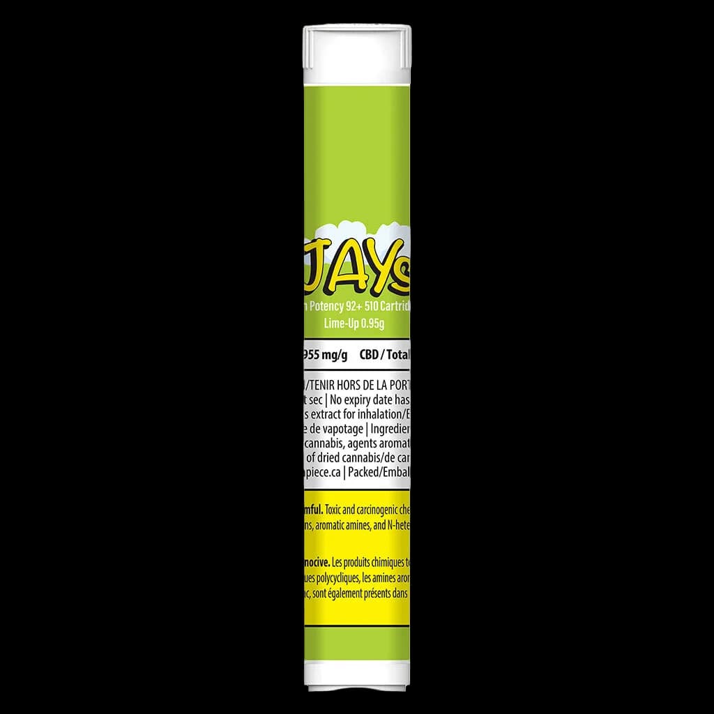 Cartouche de vapotage cannabis Jay's Lime-Up 510, 0,95 g, puissance 92+ avec 355 mg/g de CBD