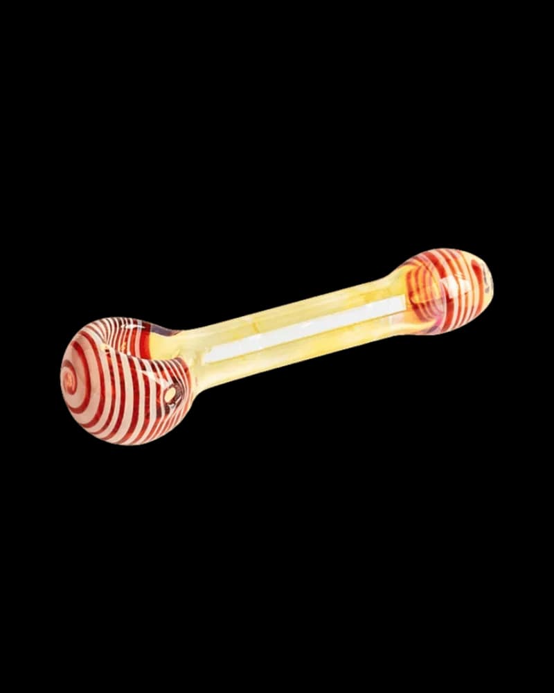 Red Eye Tek The Money hand pipe, 3.5 inches, with red and yellow striped glass bulbs and yellow tube stem