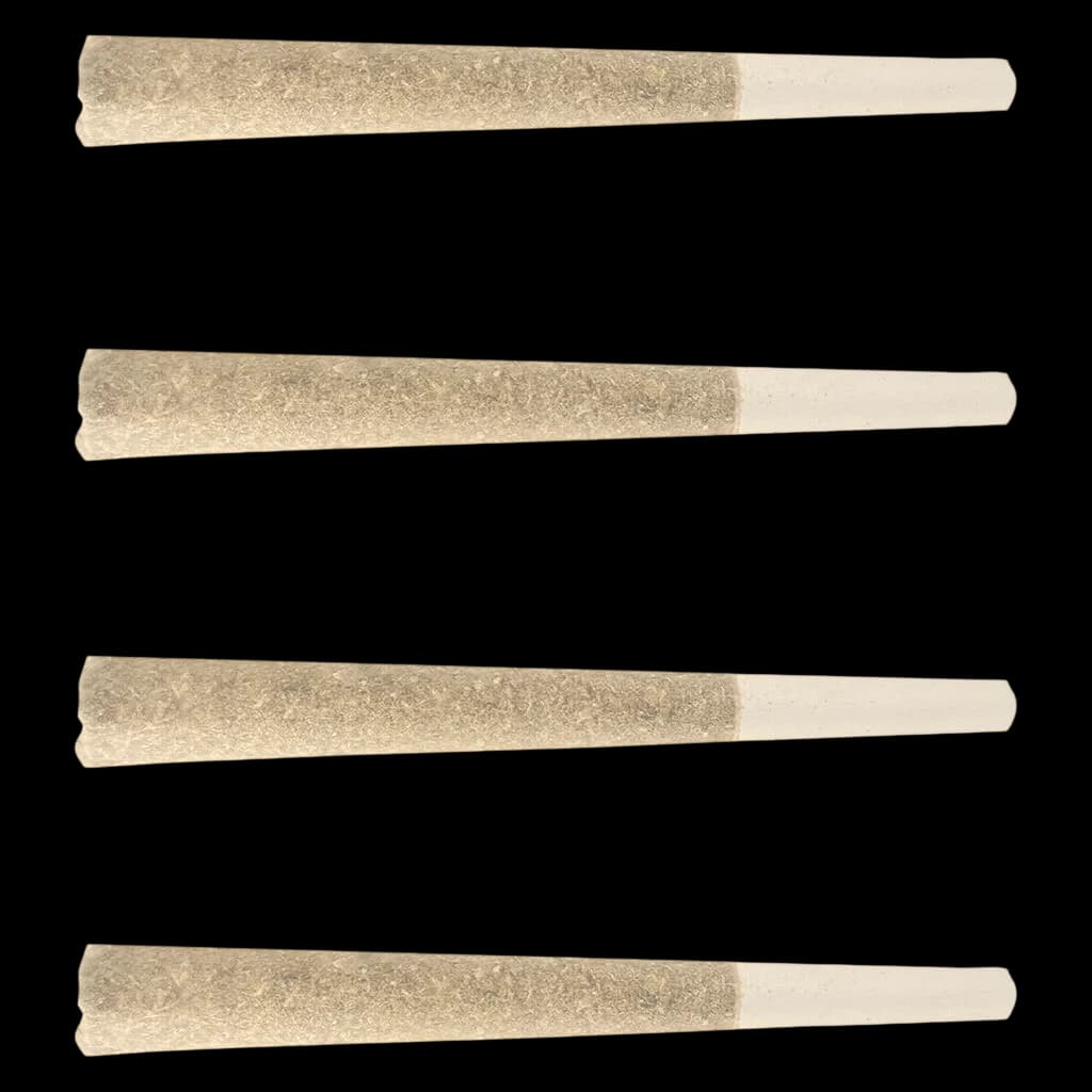 Quatre pré-roulés Indica Night Shift d'OVERTIME avec papier naturel et embouts filtre