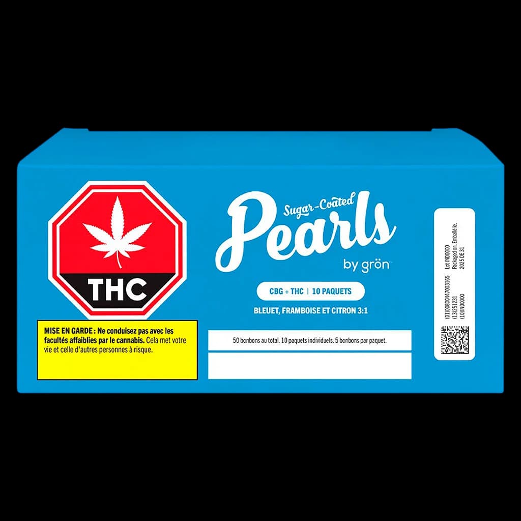 Grön Sugar-Coated Pearls 10-pack CBG+THC soft chews, blueberry, raspberry and lemon 3:1 ratio