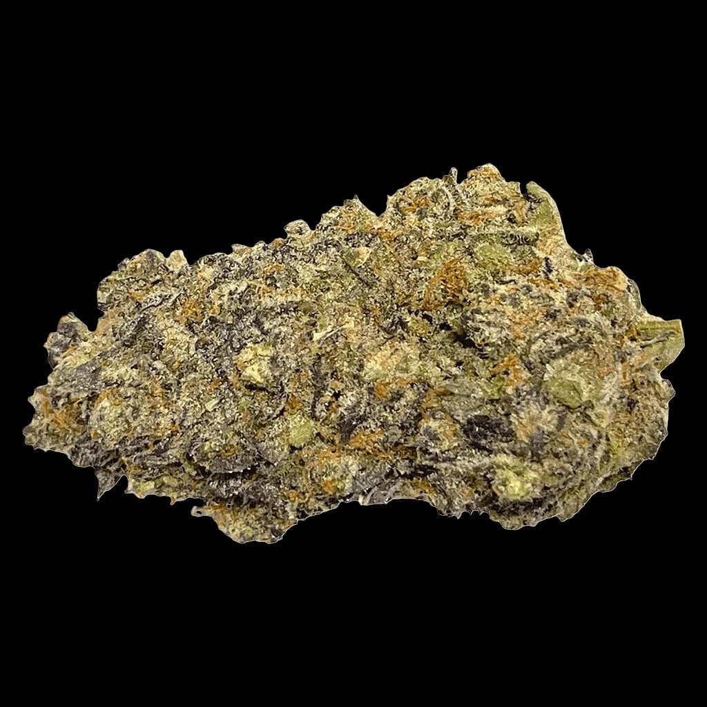 Bourgeons de cannabis de fleur séchée Gravity Kush aux couleurs vert olive denses avec des trichomes visibles