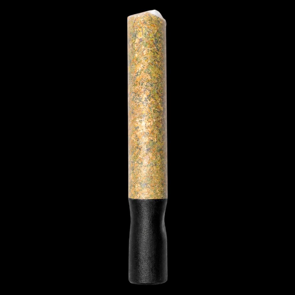 The Goo! Goomungus live rosin infused pre-roll with golden herb-filled paper tube and black filter tip