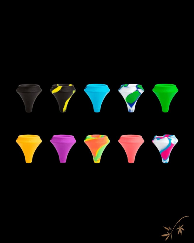 Moose Labs Mouthpeace Starter Kit featuring 10 colorful silicone filter tips in black, yellow, cyan, green, white, orange, purple, and multicolor designs