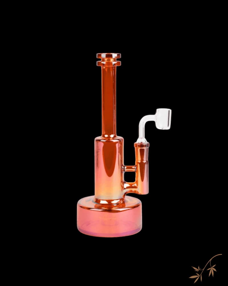 Red Eye Tek Metallic Terminator Avalon concentrate rig, 9 inches tall, with red wine gradient glass and angled downstem for cannabis concentrates