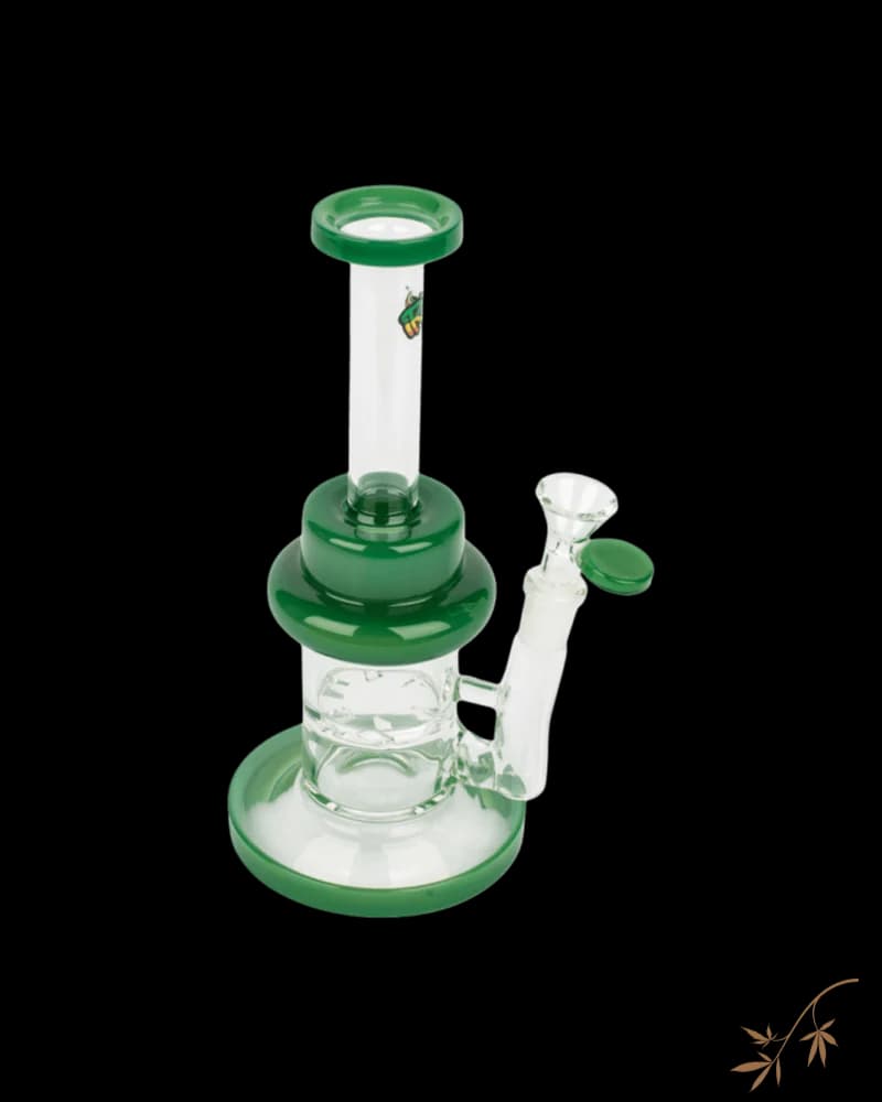 iRie Chalice Bubbler with turbine percolator, 9 inches tall, jade green and clear glass with removable bowl