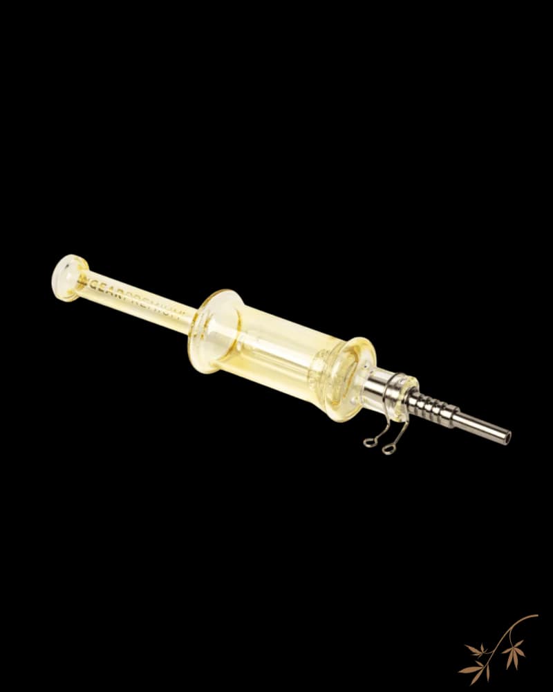 GEAR Premium Dabmolisher Showerhead Perc dab rig, 9 inches tall, with colour-changing glass and metal nail component