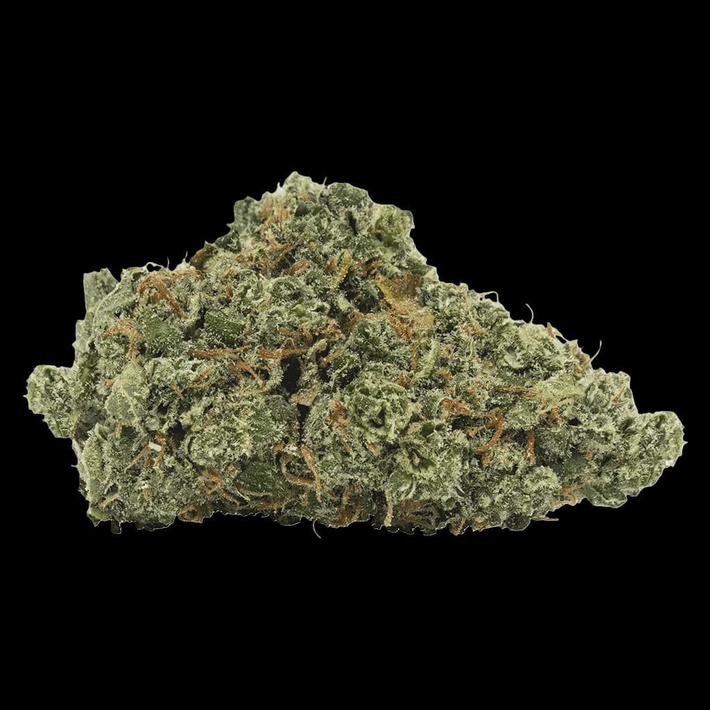 7ACRES Granddaddy Purple Skunk cannabis dried flower with dense green and purple-tinged buds against white background