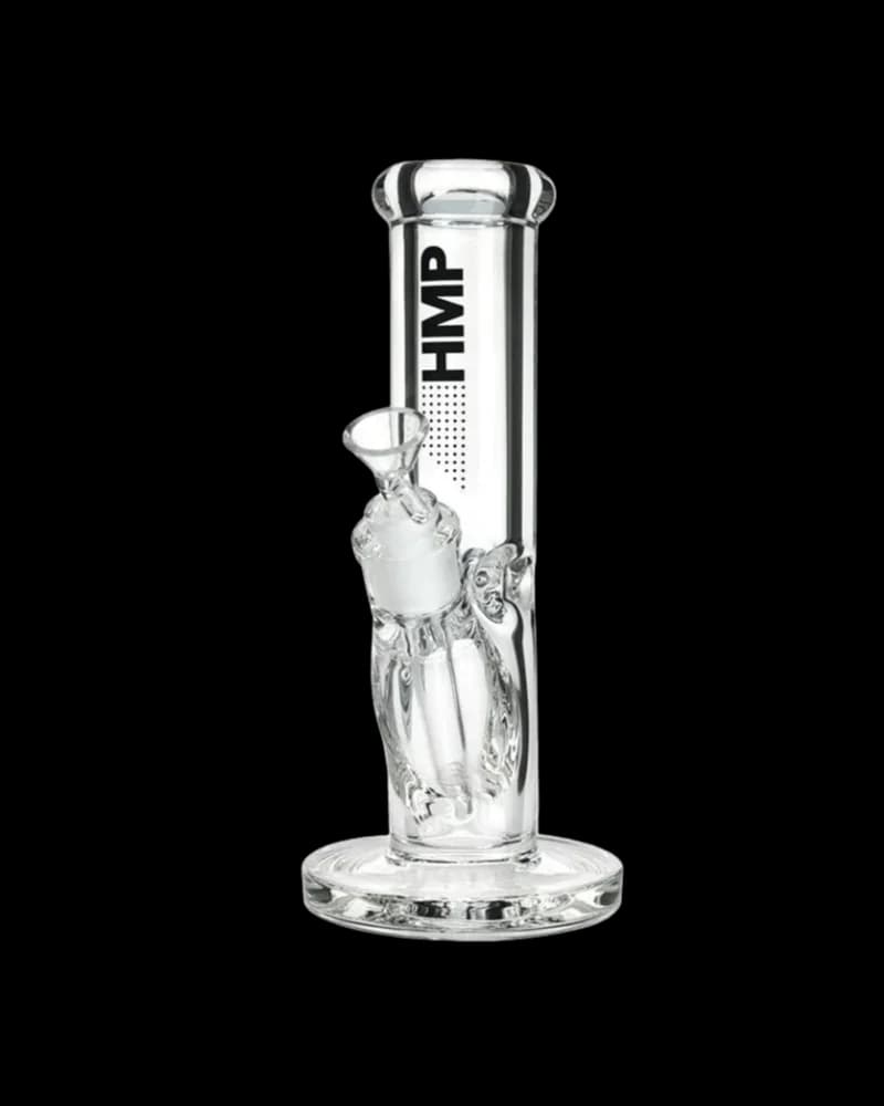 HMP Straight Bong Heavy Duty glass water pipe with flared mouthpiece and decorative ice catch design