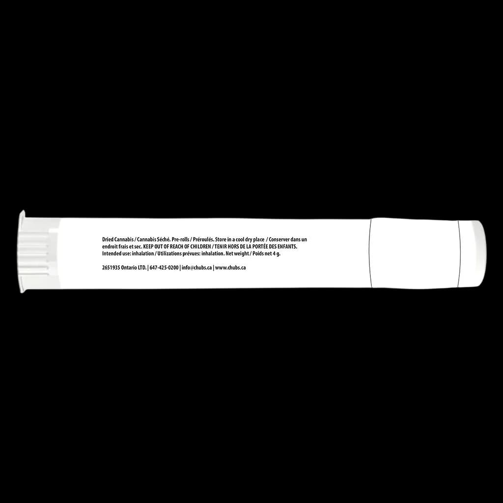 Chub's Large Snack Pack Sativa pre-rolls, 4g net weight, with bilingual usage and storage instructions