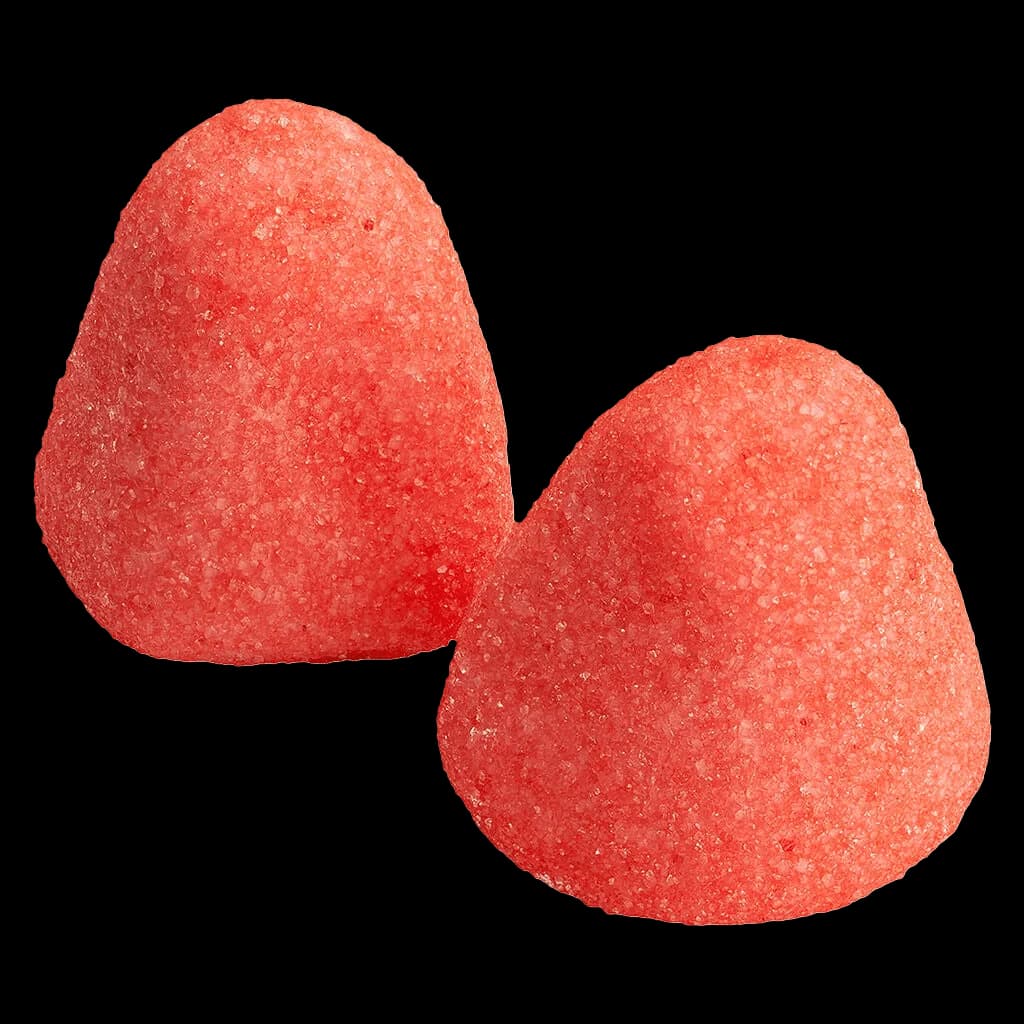 Bud Lafleur Live Rosin Strawberry Marsh Mellowz soft chews, two red sugar-coated gummies