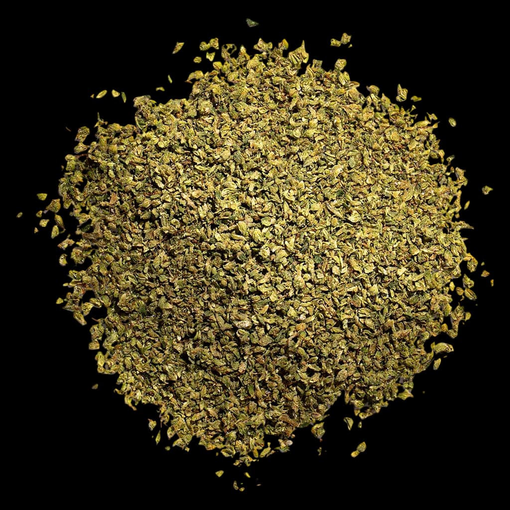 Super Toast Pop n' Pour Guavalicious cannabis dried flower, finely ground texture with yellow-green color