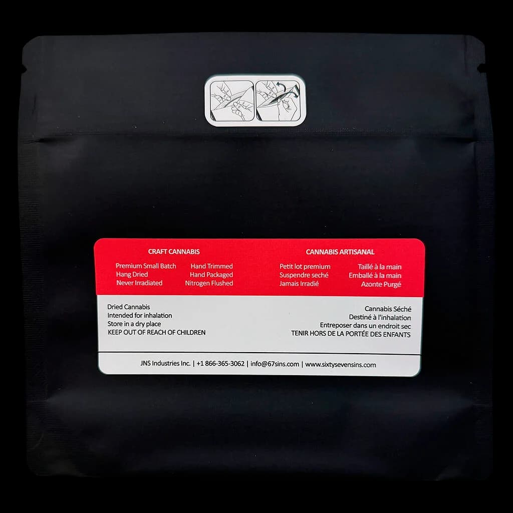 Sixty Seven Sins Daft Phunk dried cannabis flower in black pouch with red Craft Cannabis label