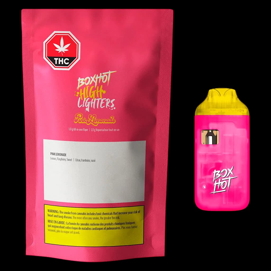 Stylo vape jetable Boxhot Highlighters Pink Lemonade de 1,0 g avec pochette d'emballage