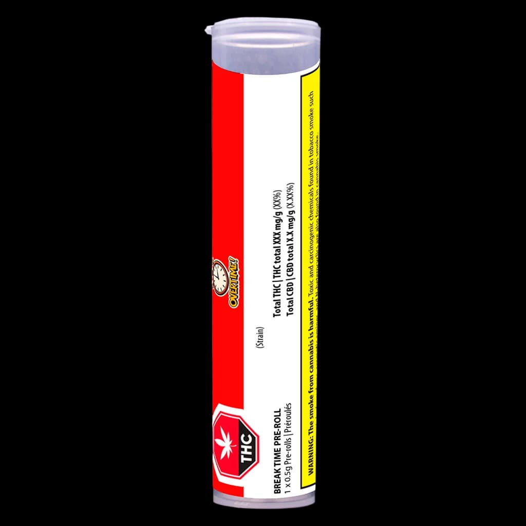Cereal pre-roll tube with red and yellow packaging, 1x0.5g cannabis pre-roll