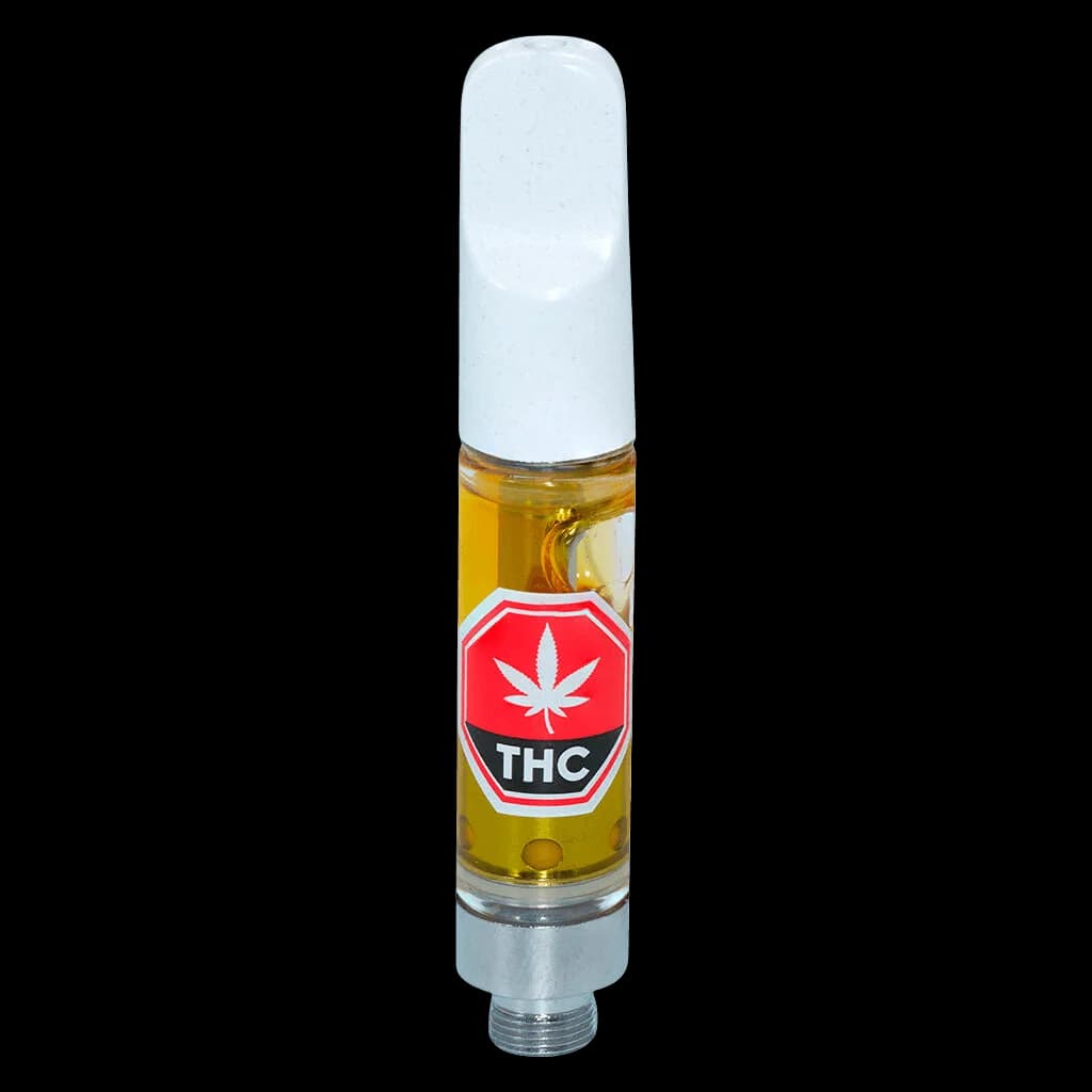 M*ry Jones Green Apple 510 thread cannabis vape cartridge with golden oil and white cap