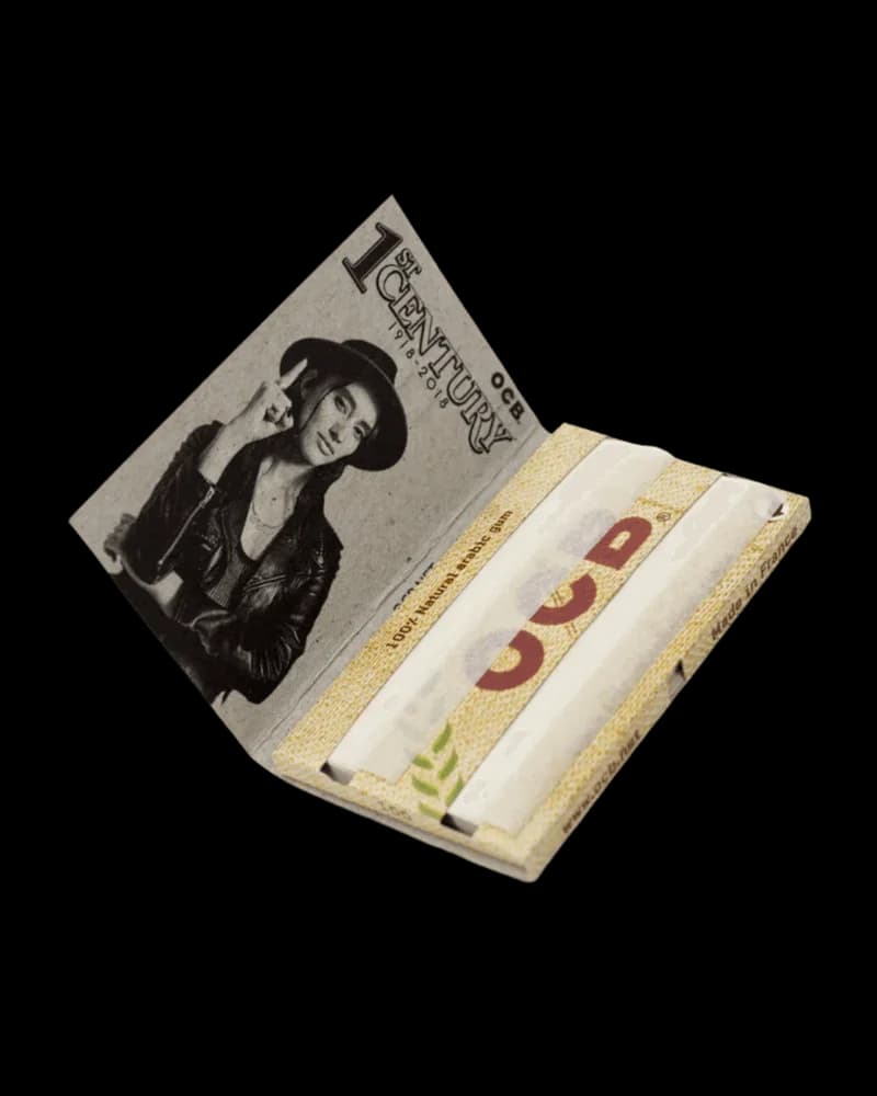 OCB Organic Hemp Double Wide rolling papers pack with vintage-style packaging featuring black and white portrait artwork
