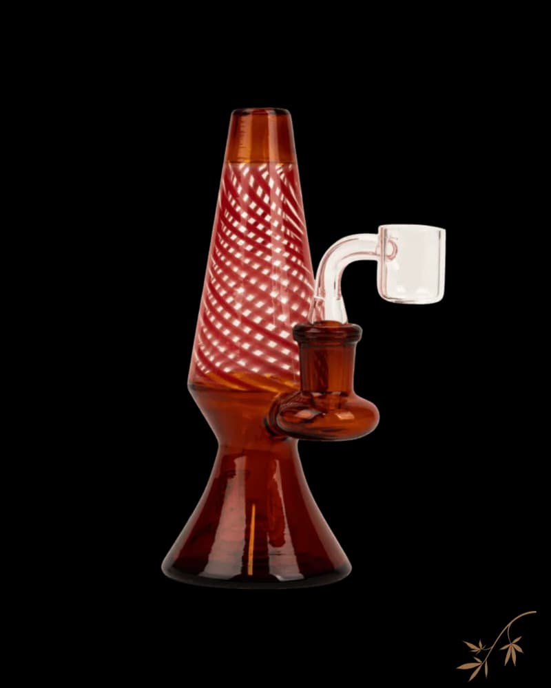 Red Eye Glass Magma Rig with UFO percolator, 5.5 inches tall, amber borosilicate glass with lattice design and matching bowl