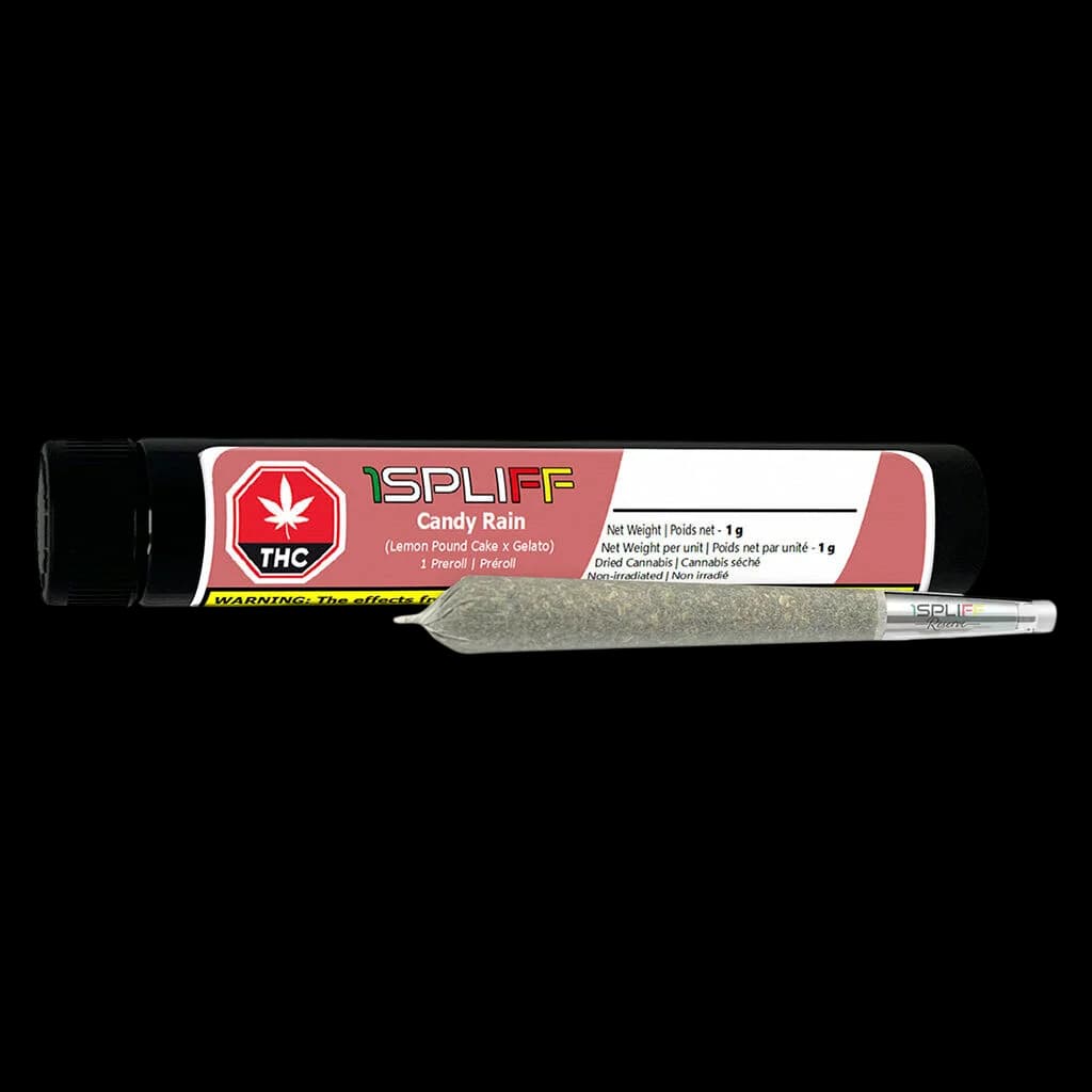 Pré-roulé 1Spliff Candy Rain, 1 g avec embout en verre premium, mélange gâteau au citron et gelato