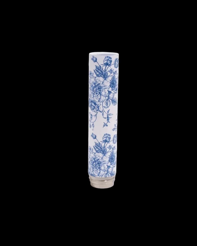 Collier Chill Steel Pipes avec motif floral botanique bleu sur tube en céramique blanche et base en métal