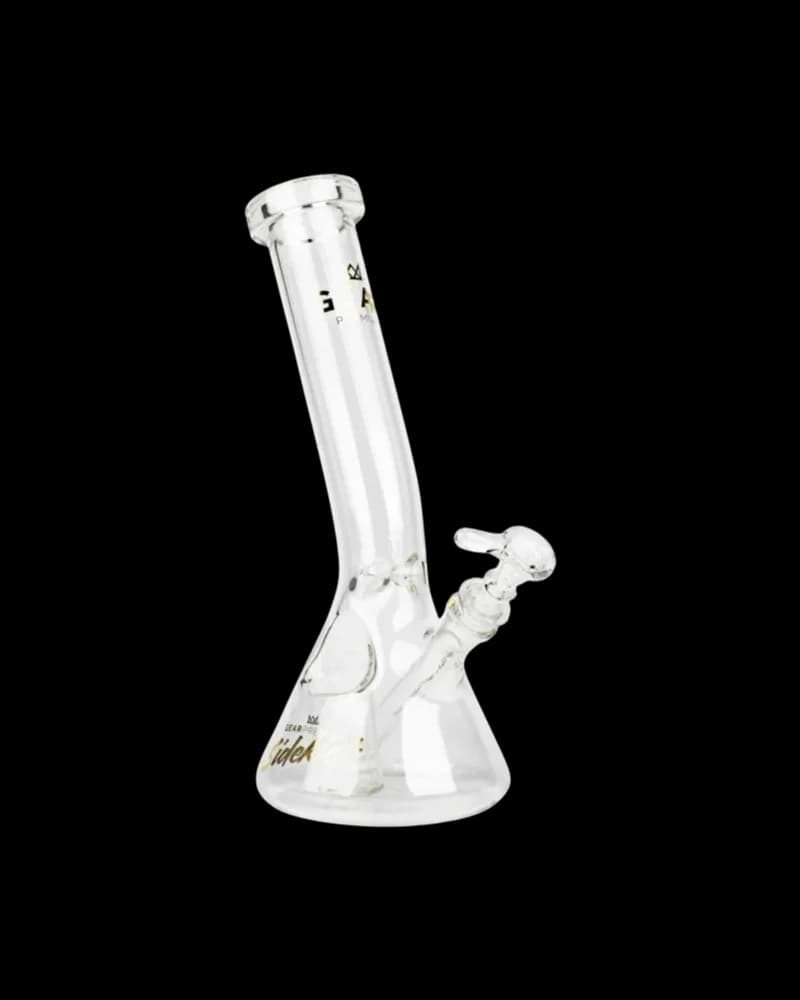 Gear Premium Sidekick Laid Back clear glass beaker bong with built-in lighter holder and angled neck