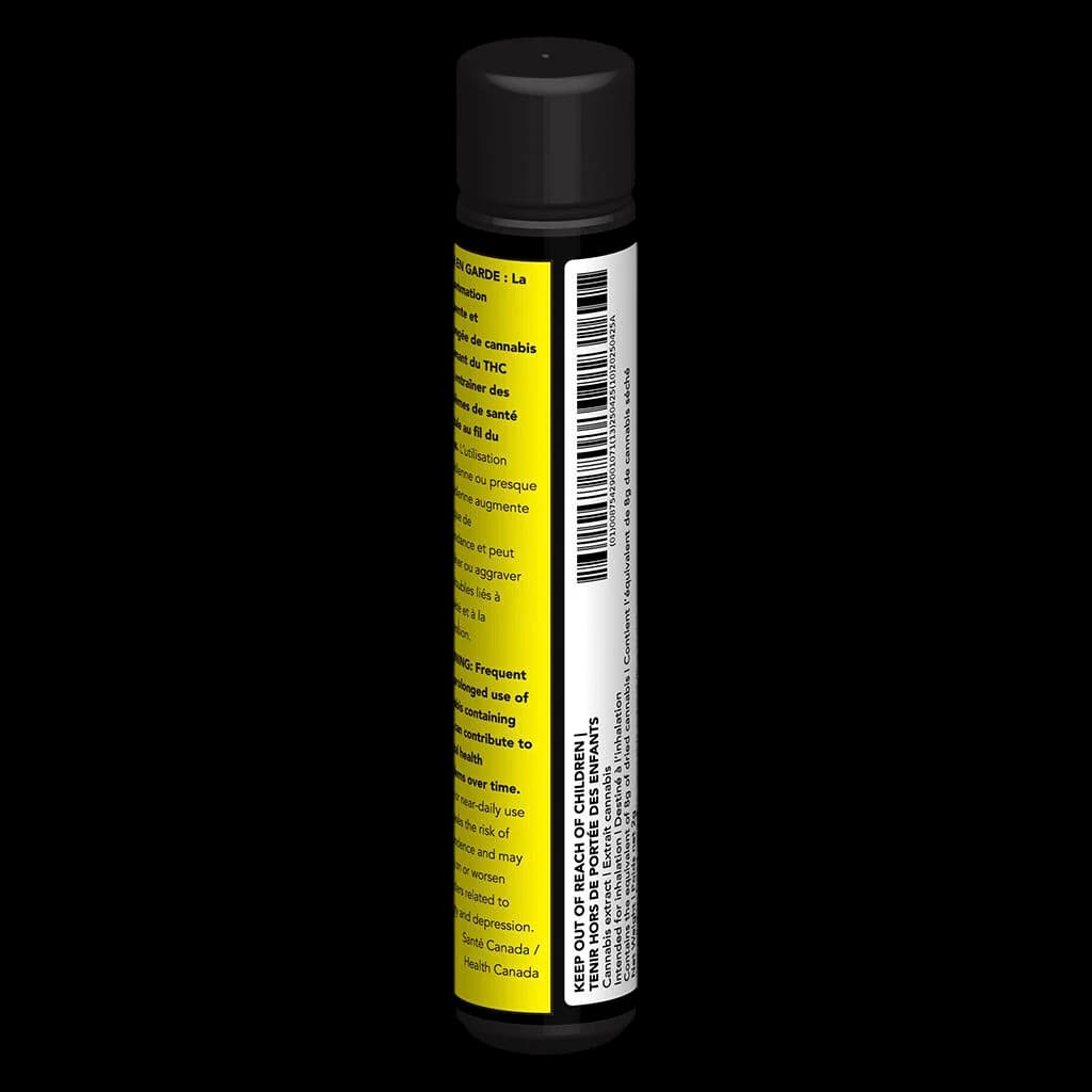 Be Humble rosin roll glass tip infused pre-roll with yellow and white packaging showing Health Canada warnings and barcode