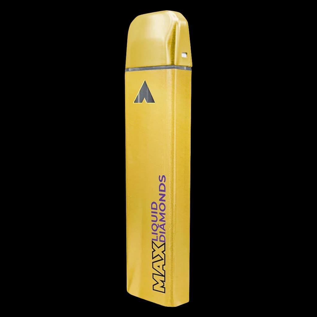 Weed Me Max Liquid Diamond Raspberry Sherb disposable vape pen in yellow packaging with dark logo