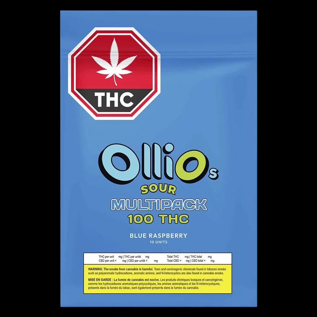 Ollio's Sour Blue Raspberry gummies multipack, 100mg THC, 10 units per package