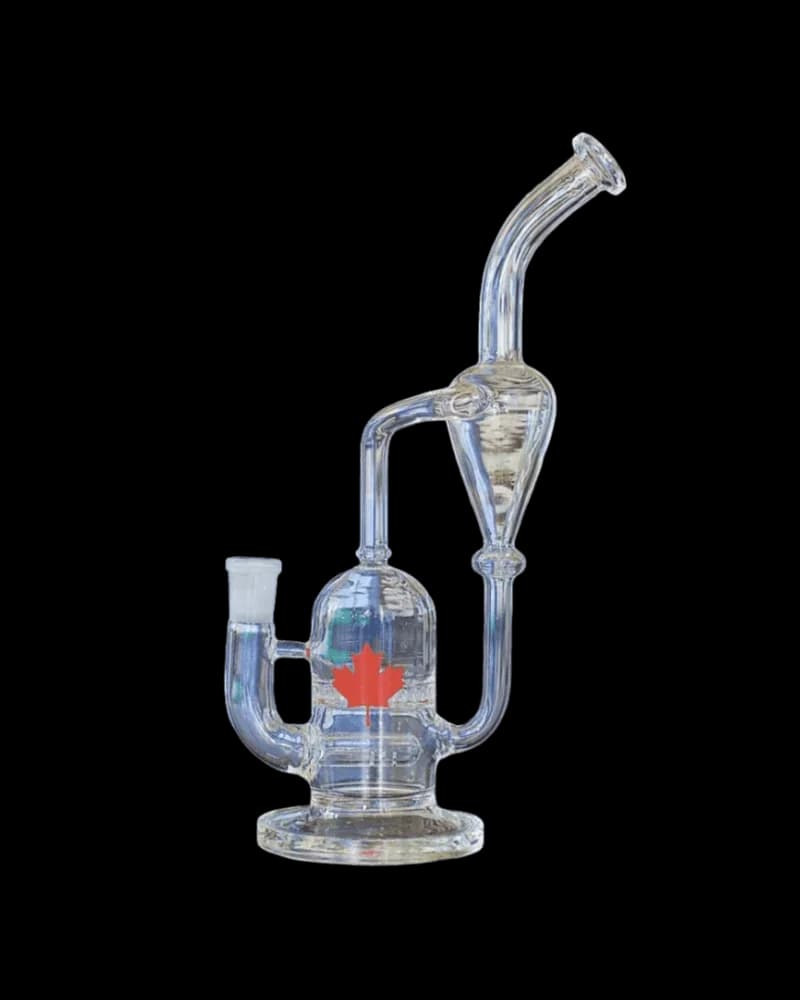Great White North VC The Great Lakes Predator glass bong with red maple leaf decal and angled neck tube