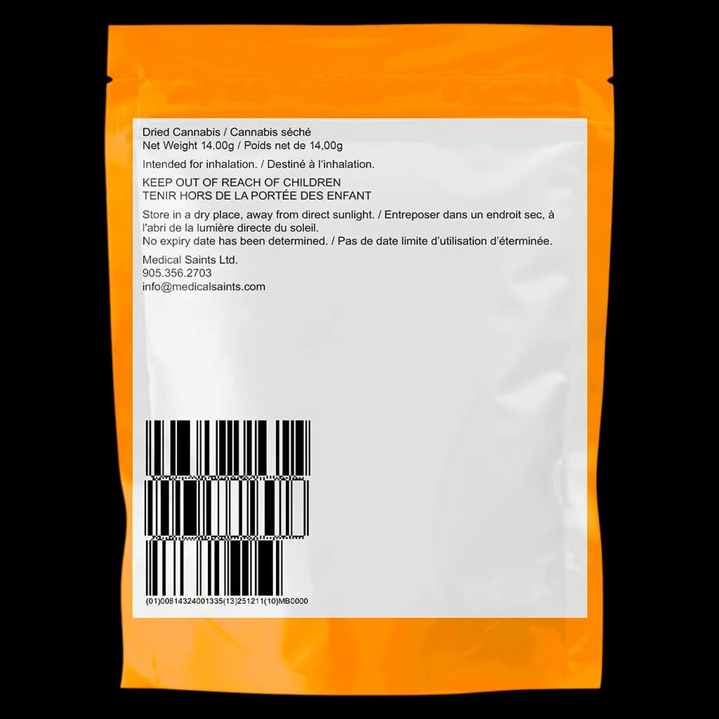 Pepe Everyday Durban Poison 14.00g dried cannabis flower pouch, orange packaging with white label and barcode