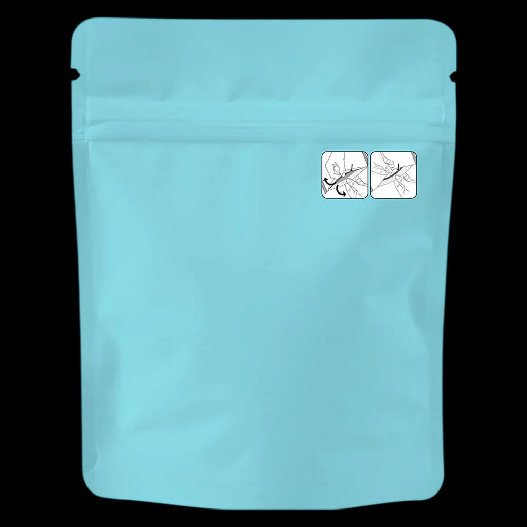 SKOSHA Crab Cakes cannabis dried flower in turquoise resealable pouch with child-resistant seal icons