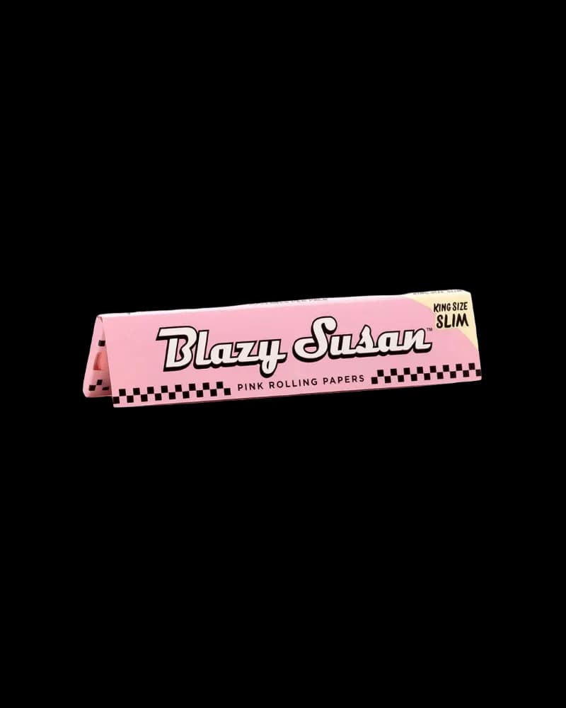 Paquet de feuilles à rouler roses Blazy Susan format king size slim avec motif à carreaux en bordure