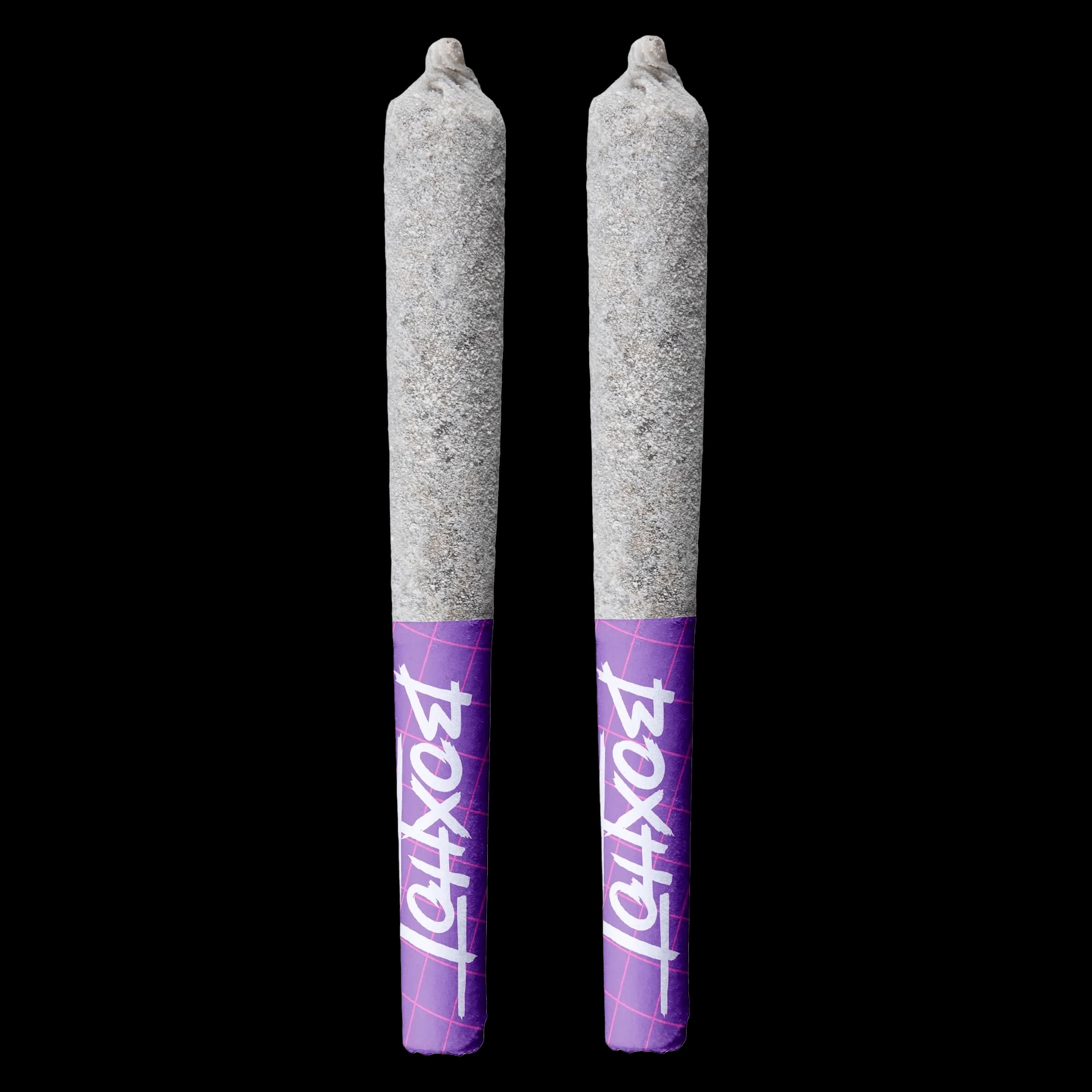 BOXHOT Code Blue Infused Pre-Roll pair with purple packaging and gray cannabis pre-rolls