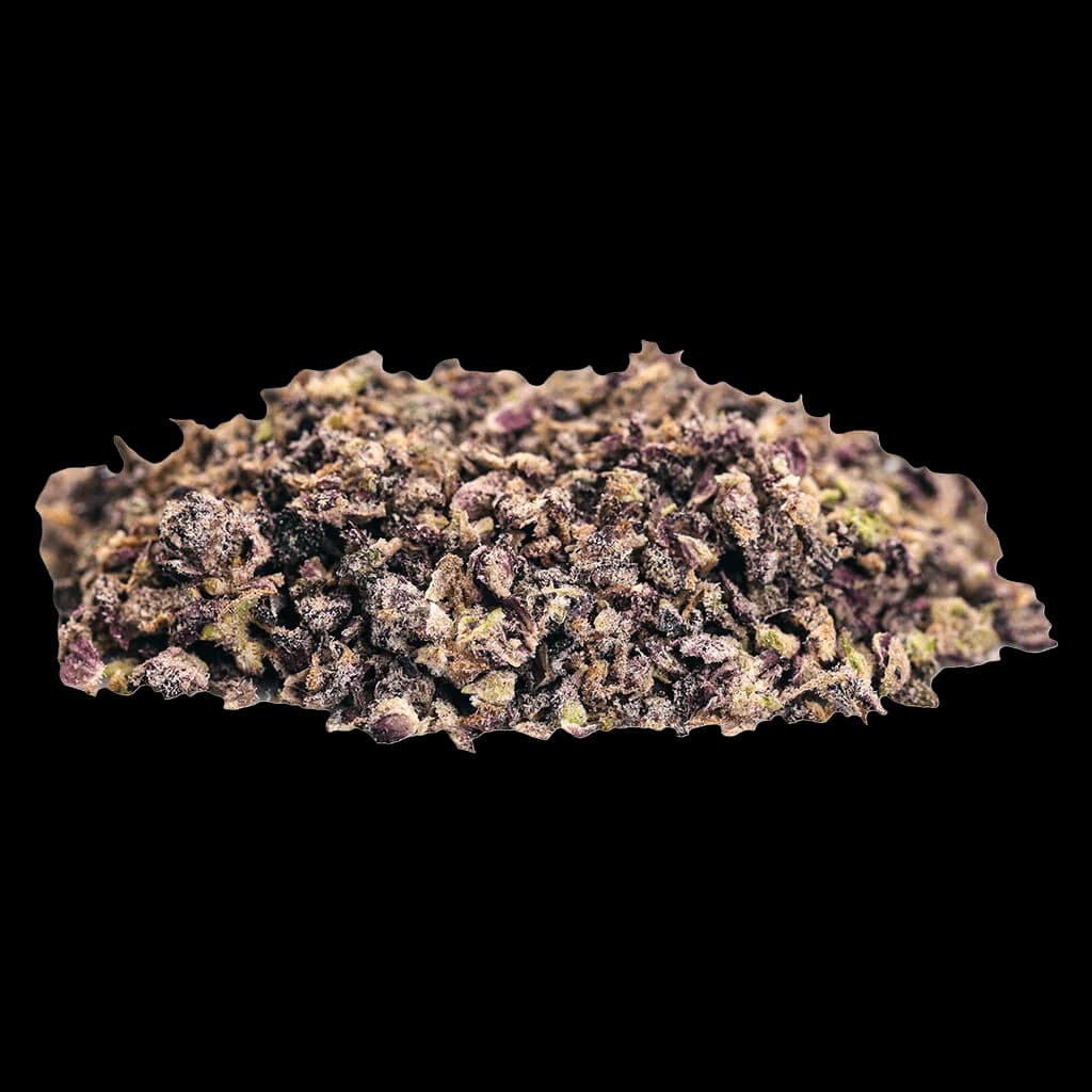 Tenzo Chef's Kiss cannabis dried flower with dense, frosted buds in brown and purple tones