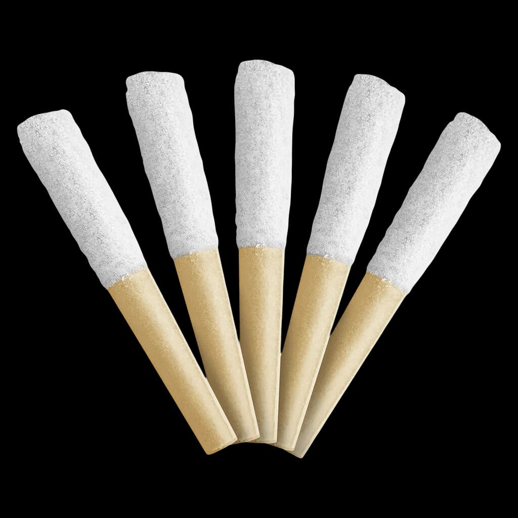 Cinq pré-roulés LITTI Peach Tingz Double Diamond infusés avec enrobage de fleurs blanches et tubes en papier naturel
