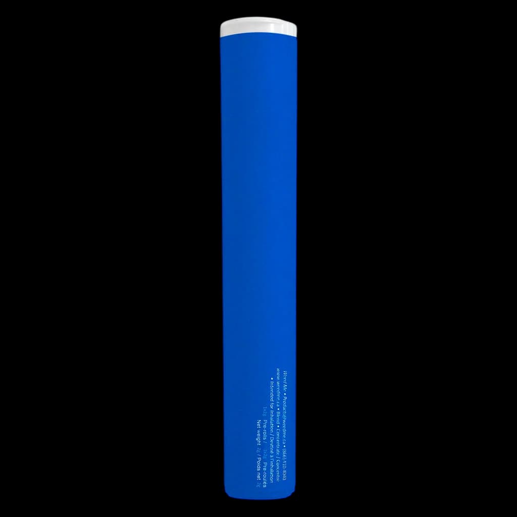 Pré-roulé Indica Thumbs Up dans un tube bleu avec bouchon blanc
