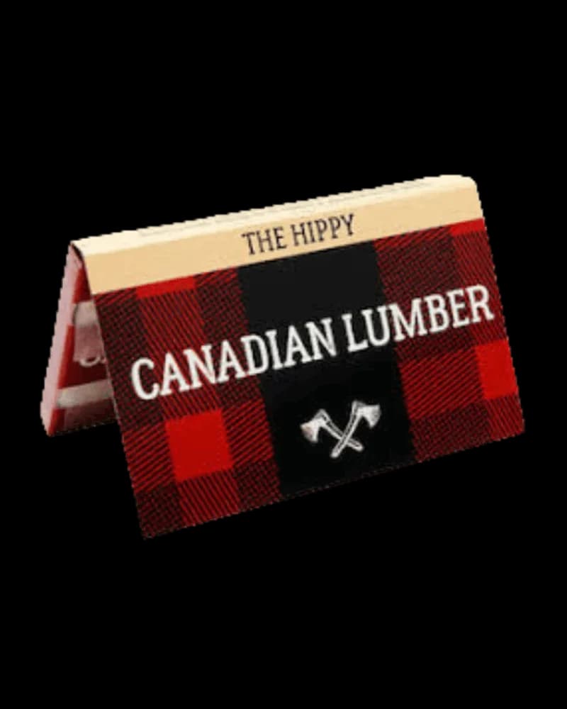 The Hippy Canadian Lumber 1 1/4 rolling papers with red and black plaid design and crossed axes logo