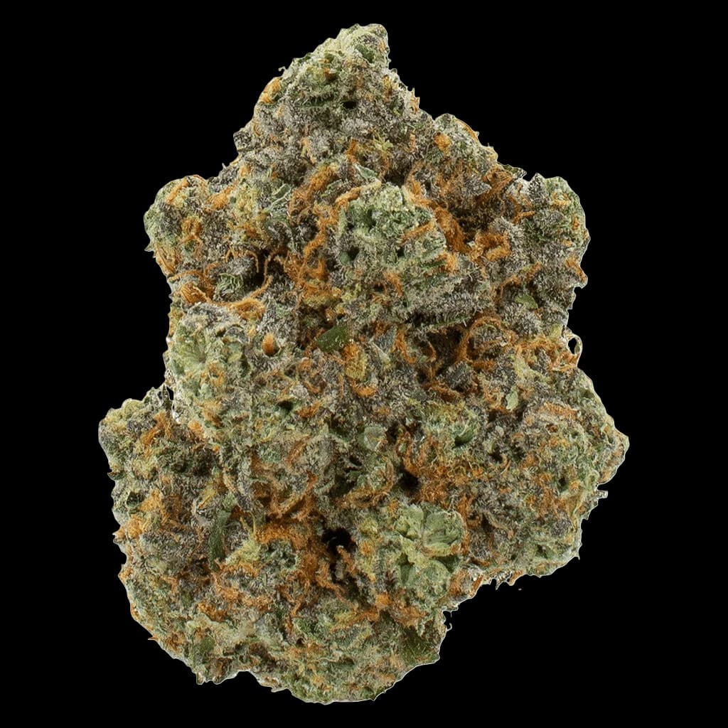 Bubblegum dried cannabis flower by Queen of the Underground, dense green buds with amber trichomes